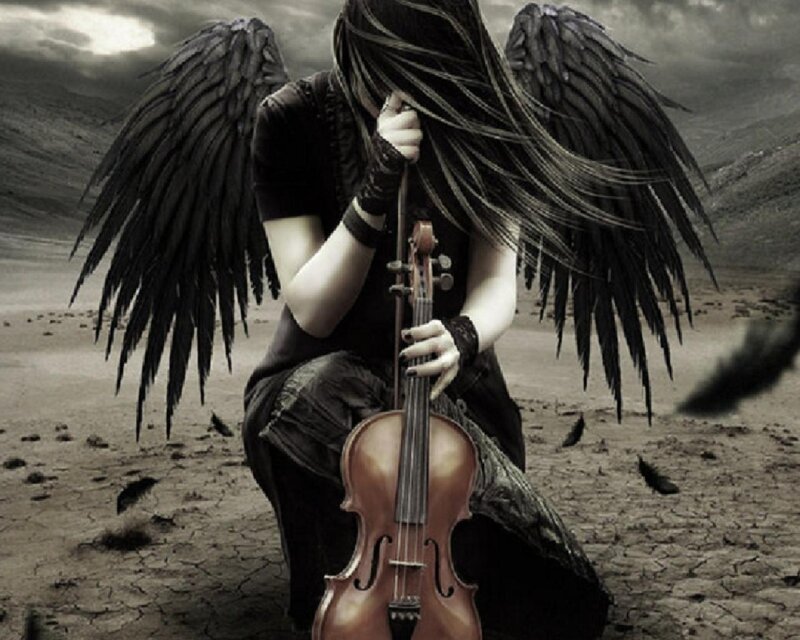 Angel with Violin — Black, Dramatic, Digital Art