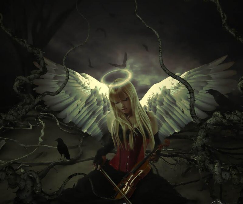 Angel with Violin — Black, Dramatic