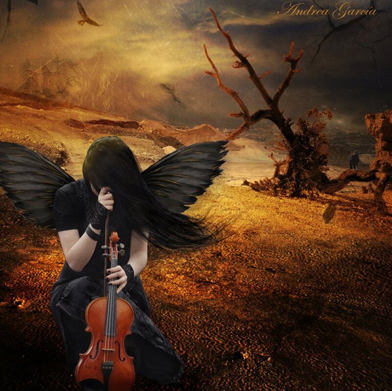 Angel with Violin — Brown, Dramatic