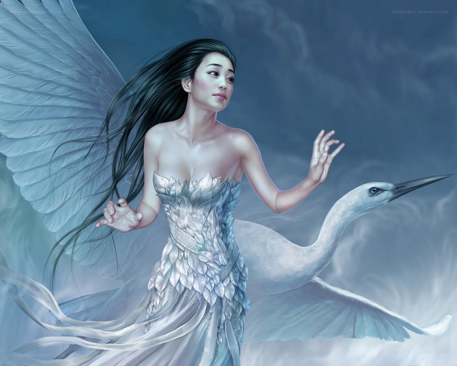 Angel with white crane