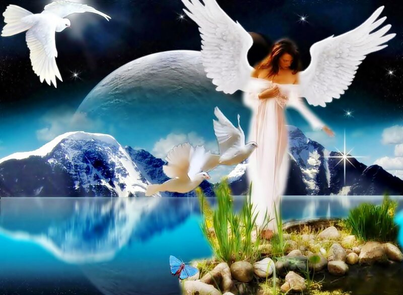 Angel with White Doves — Blue