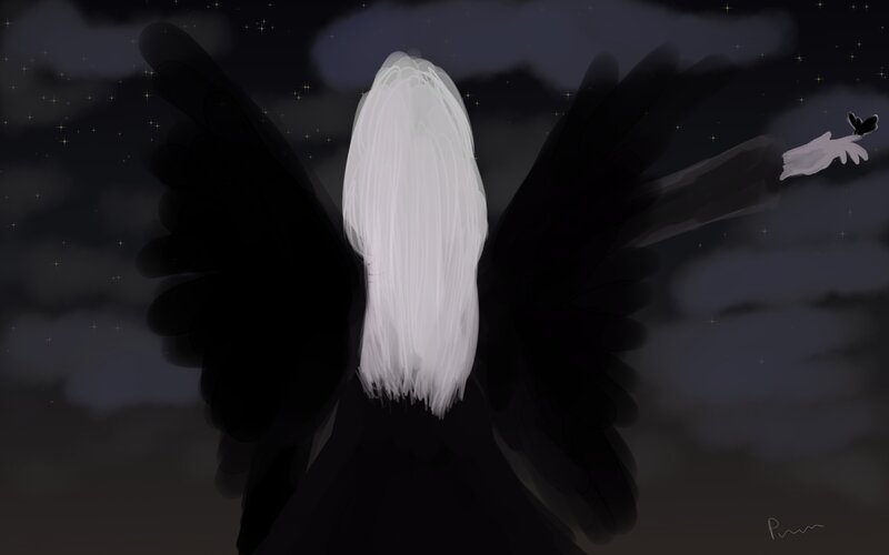 Angel with White Hair — Black, Dramatic
