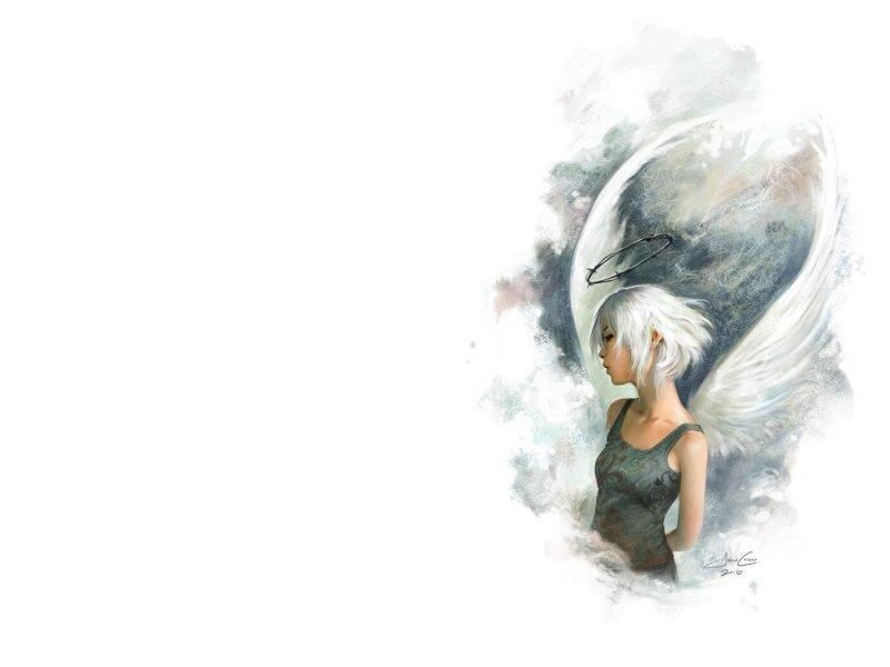 Angel with White Hair — Serene, Digital Art, Wings