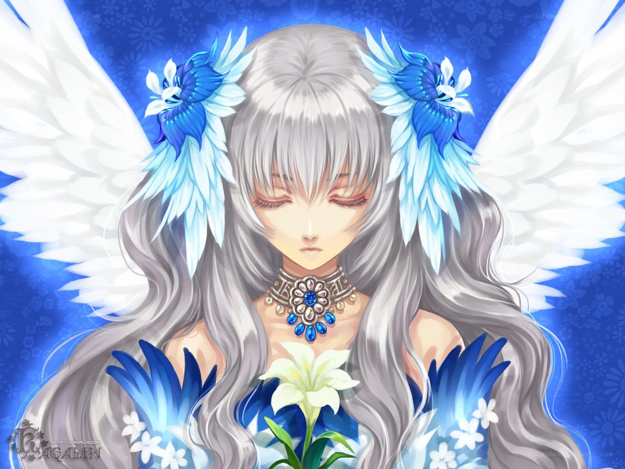 angel with white lily