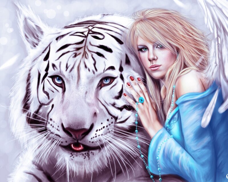 Angel with White Tiger — Serene