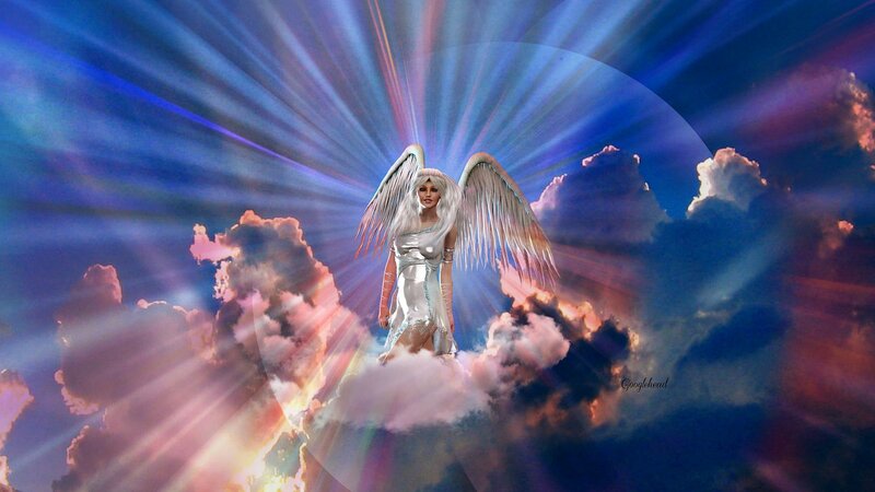 Angel with White Wings — Blue, Dramatic, Digital Art, Clouds