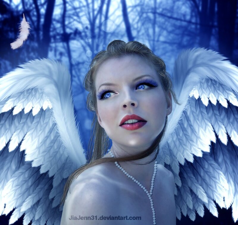 Angel with White Wings — Blue, Dramatic, Night