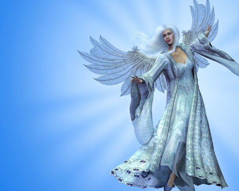 Angel with White Wings — Blue, Serene, 3d Render
