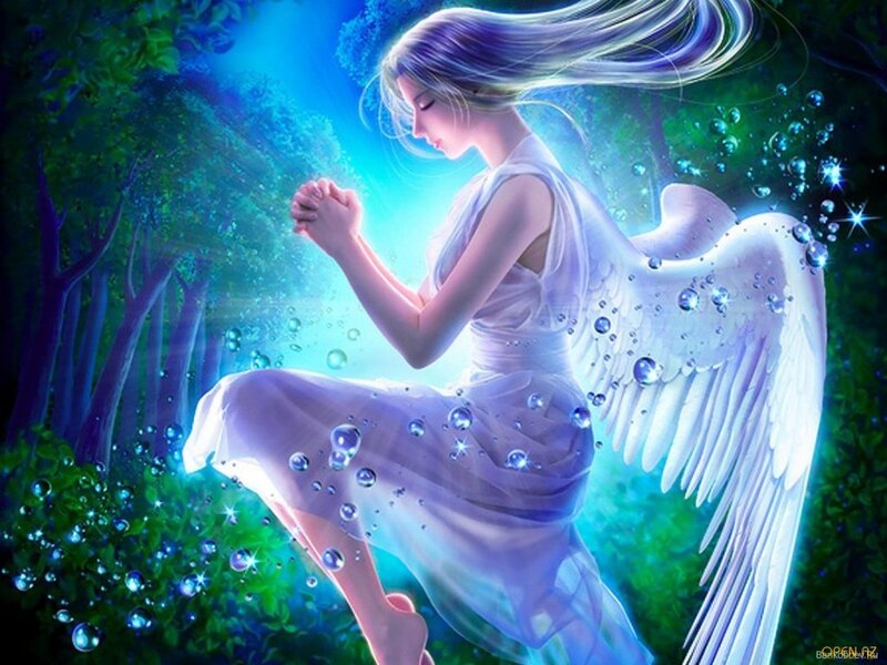 Angel with White Wings — Blue, Serene, Digital Art, Forest