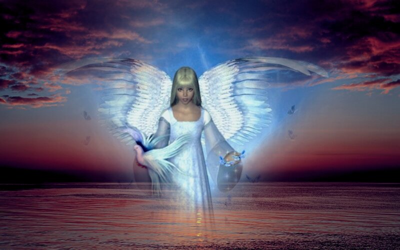 Angel with White Wings — Blue, Serene, Sunset