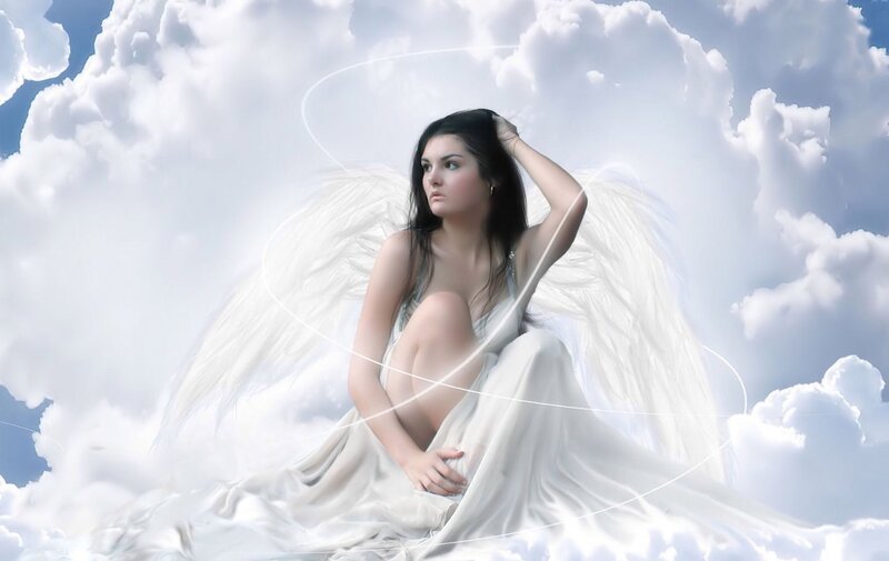 Angel with White Wings — Digital Art, Clouds