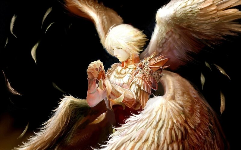 Angel with White Wings — Dramatic, Digital Art, Armor