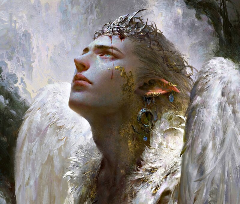 Angel with White Wings — Dramatic, Digital Art, Crown