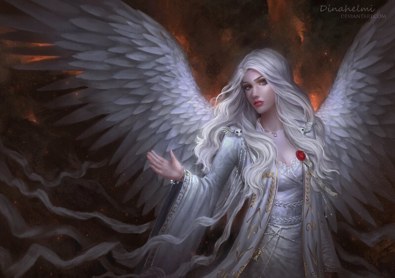 Angel with White Wings — Dramatic, Digital Art, Long Hair, Dress