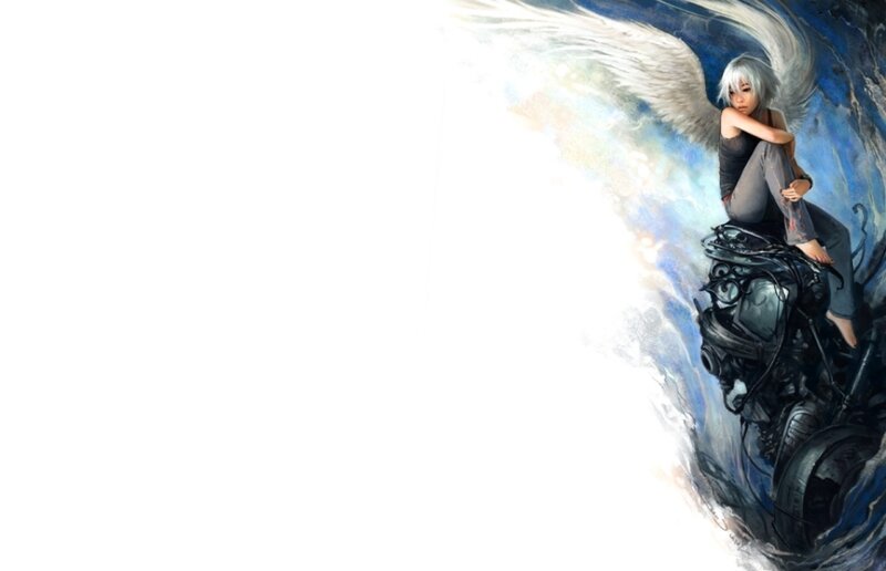 Angel with White Wings — Dramatic, Digital Art, Mechanical Structure