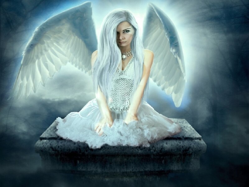 Angel with White Wings — Dramatic, Night, Digital Art, Dress