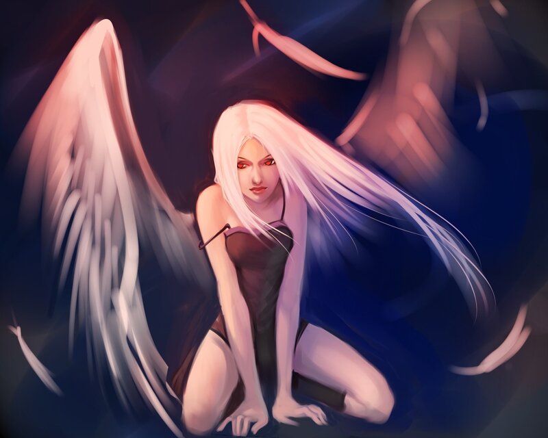 Angel with White Wings — Dramatic, Night, Digital Art, Long Hair