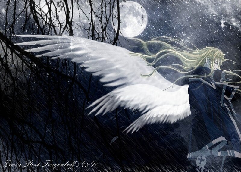 Angel with White Wings — Dramatic, Night, Digital Art