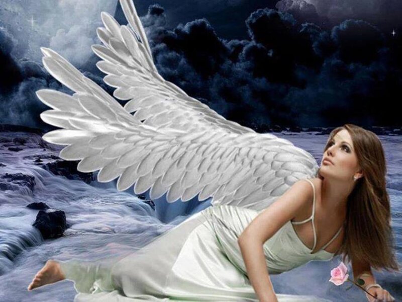 Angel with White Wings — Dramatic, Night, Digital Art, Woman