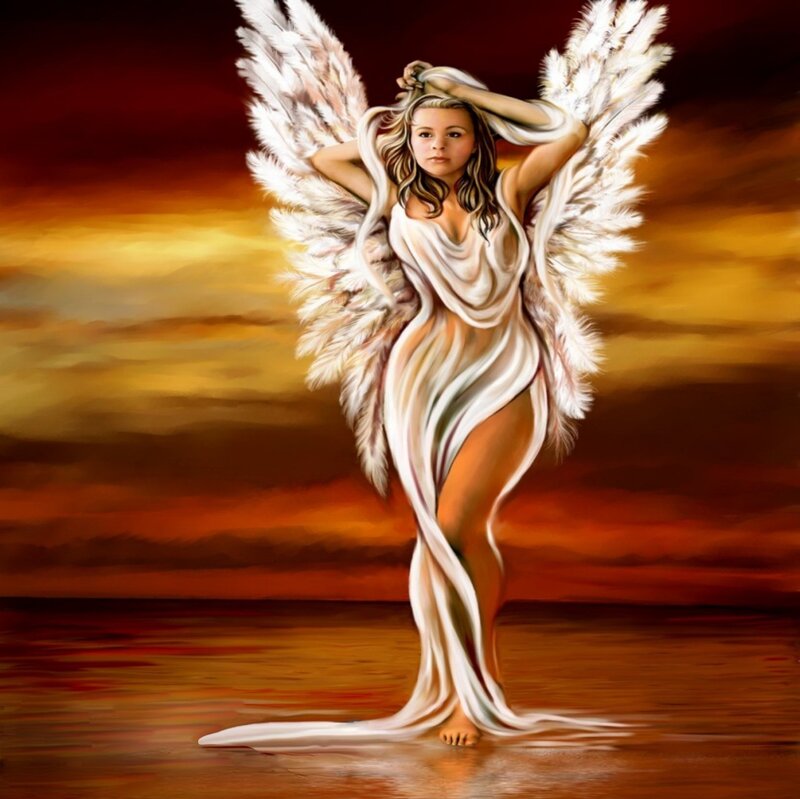 Angel with White Wings — Dramatic, Sunset