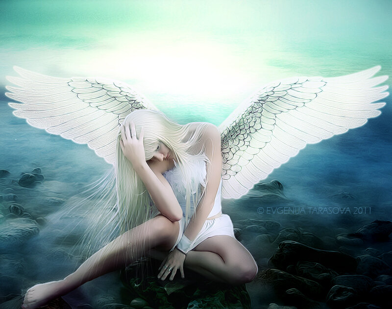 Angel with White Wings — Melancholic, Digital Art