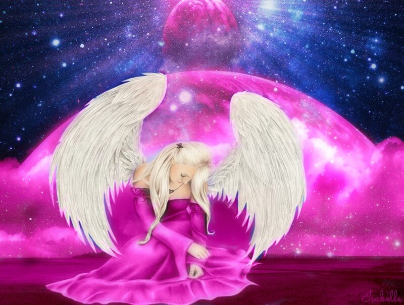 Angel with White Wings — Pink, Serene, Night