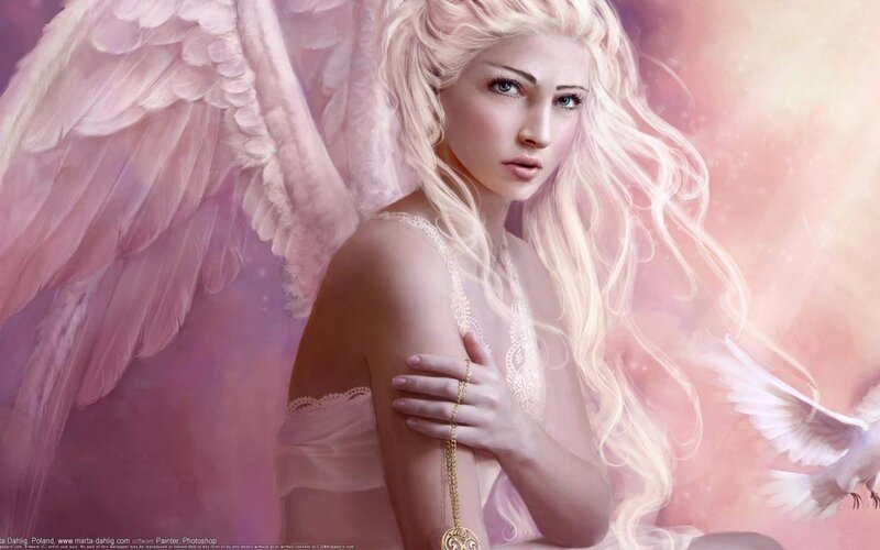 Angel with White Wings — Pink, Serene