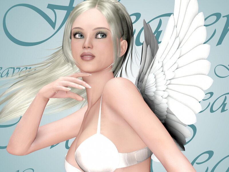 Angel with White Wings — Serene, 3d Render, Blonde Hair