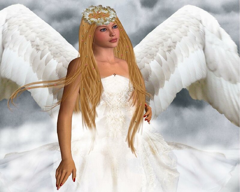 Angel with White Wings — Serene, 3d Render, Dress, Crown