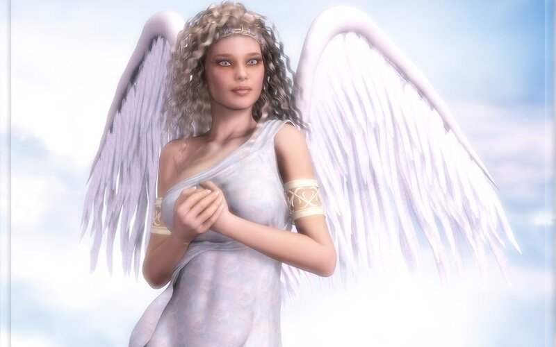 Angel with White Wings — Serene, 3d Render, Dress