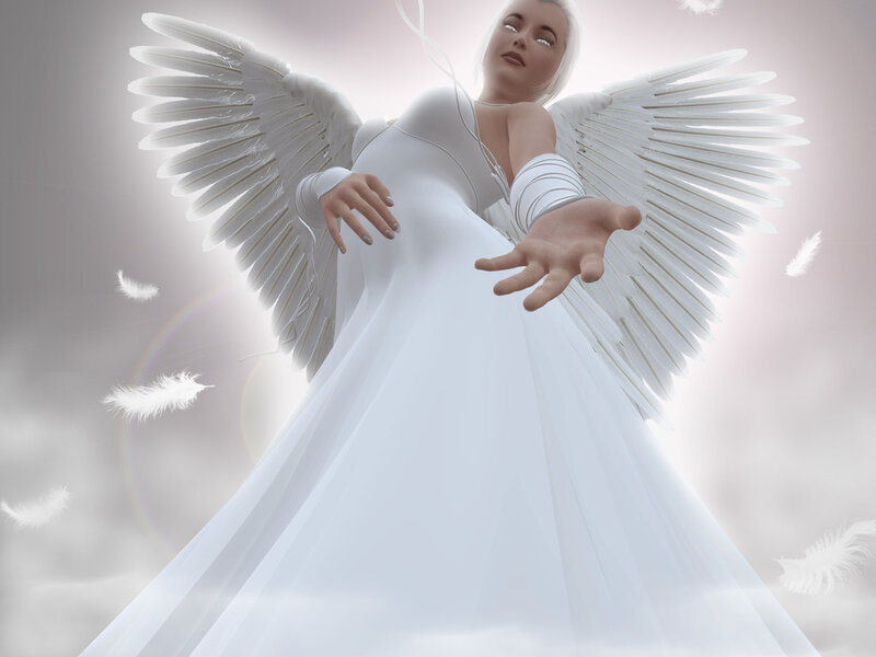 Angel with White Wings — Serene, 3d Render, Feathers
