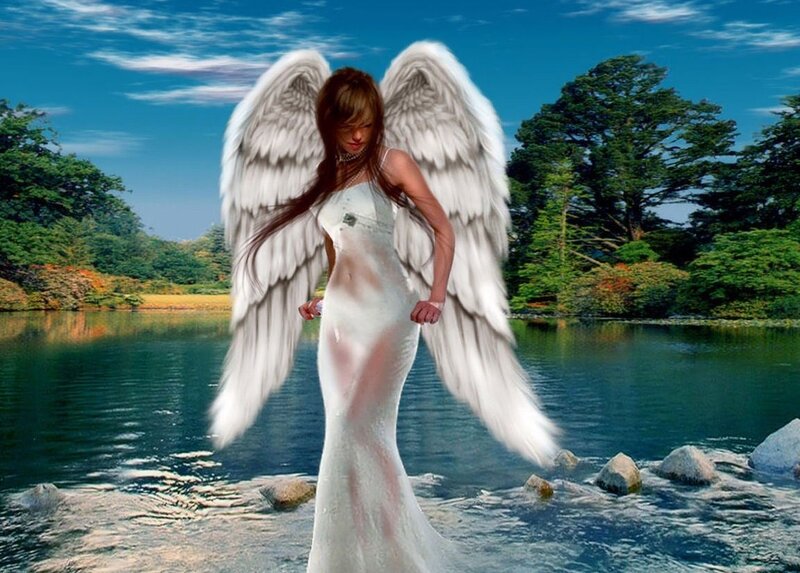 Angel with White Wings — Serene, Afternoon, Digital Art, Woman