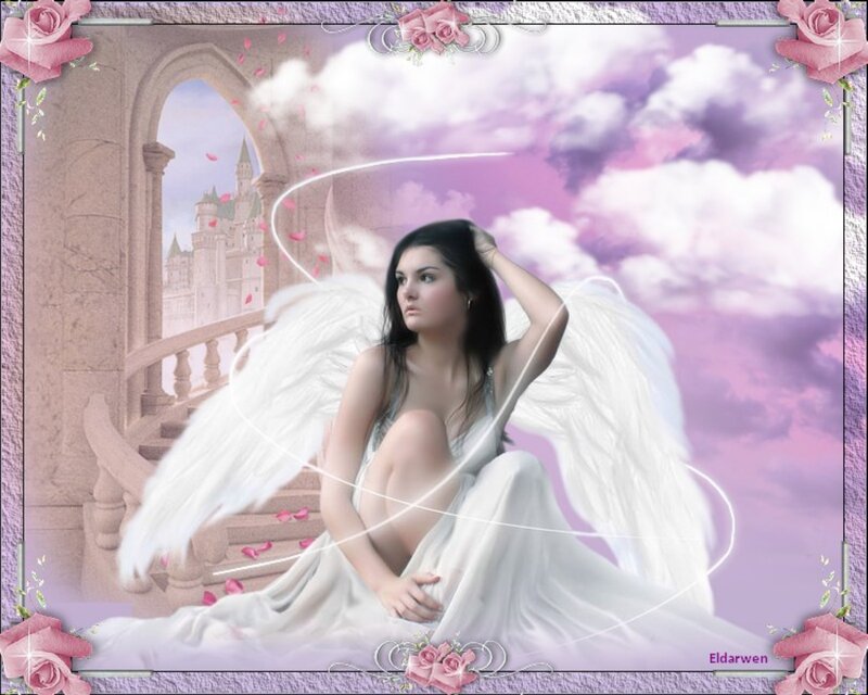 Angel with White Wings — Serene, Digital Art, Castle