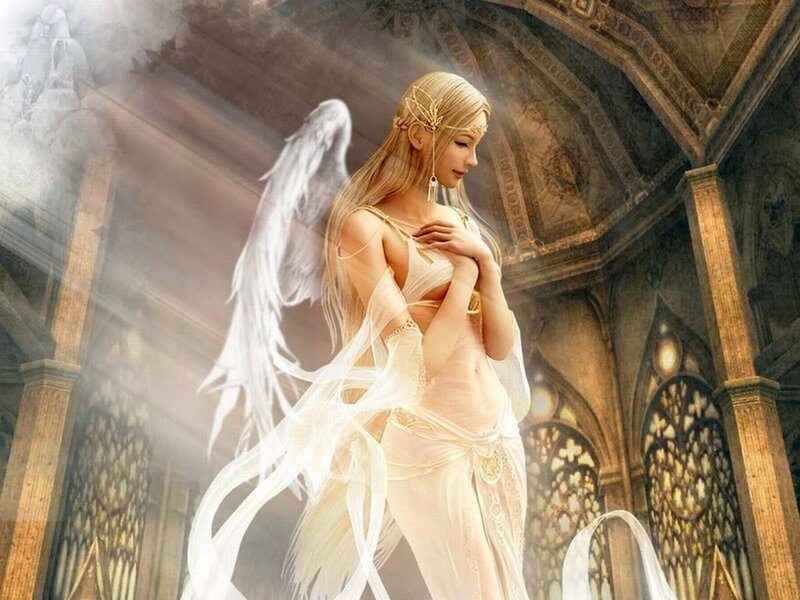 Angel with White Wings — Serene, Digital Art, Cathedral