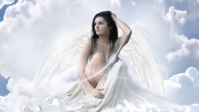 Angel with White Wings — Serene, Digital Art, Clouds