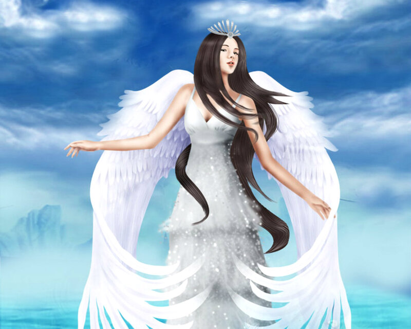 Angel with White Wings — Serene, Digital Art, Dress, Crown