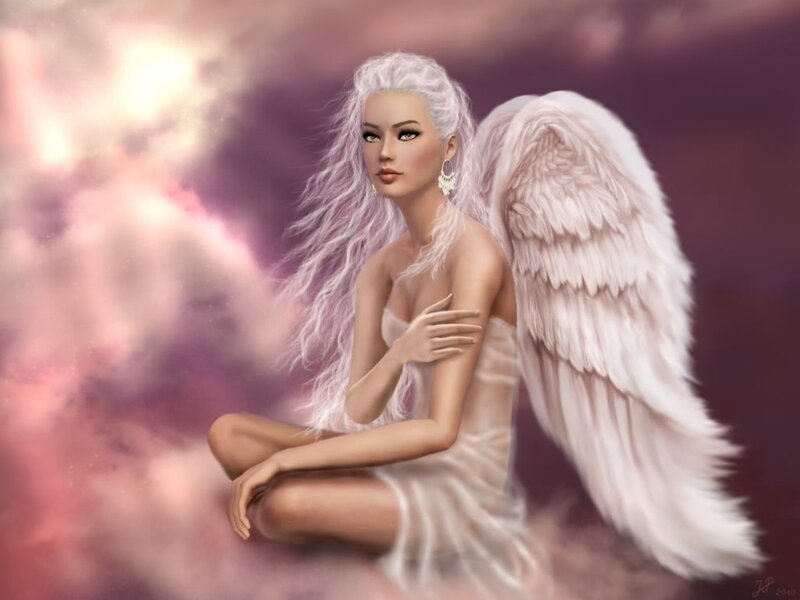 Angel with White Wings — Serene, Digital Art, Dress, Earrings