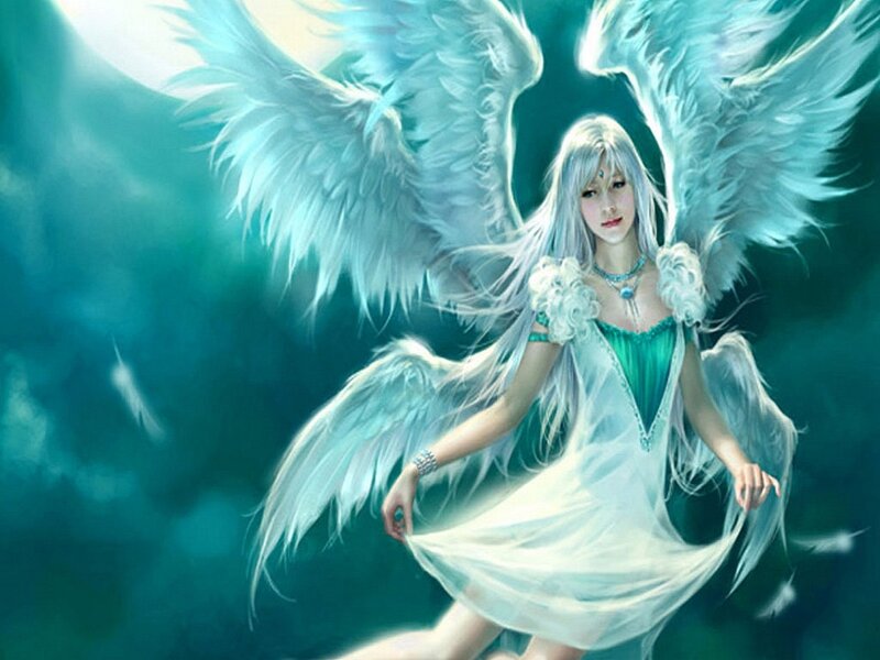 Angel with White Wings — Serene, Digital Art, Dress, Necklace