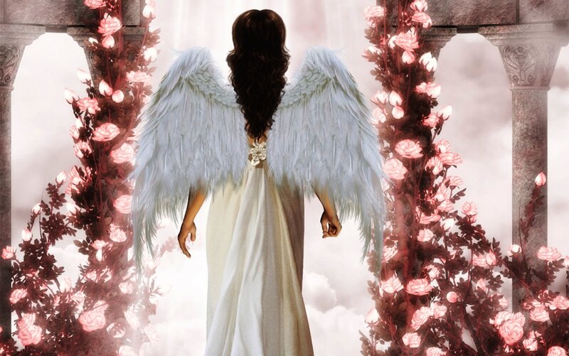Angel with White Wings — Serene, Digital Art, Flowers