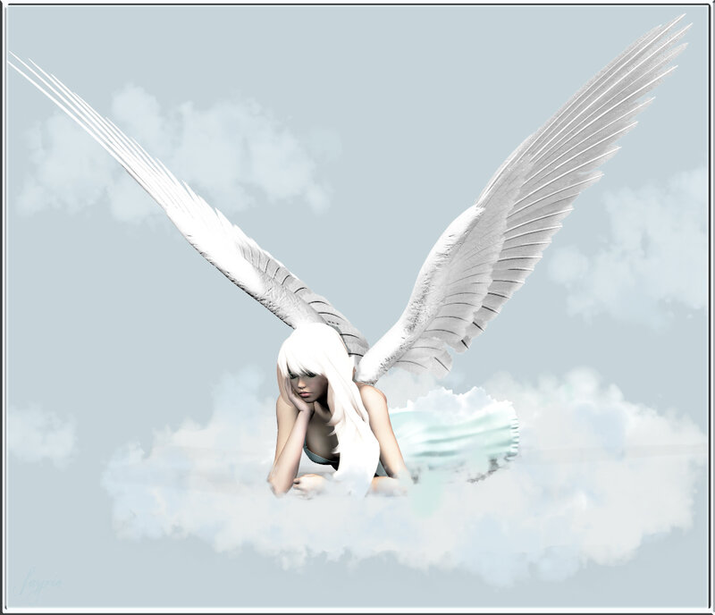 Angel with White Wings — Serene, Digital Art