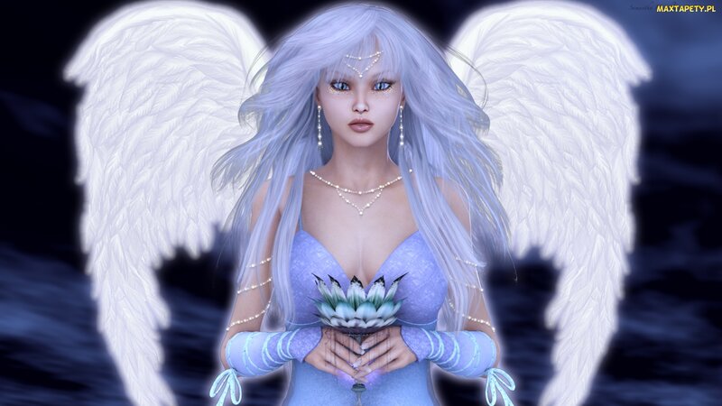 Angel with White Wings — Serene, Night, 3d Render