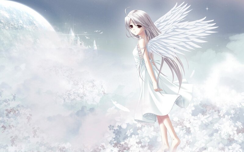 Angel with White Wings — Serene, Night, Anime, Castle