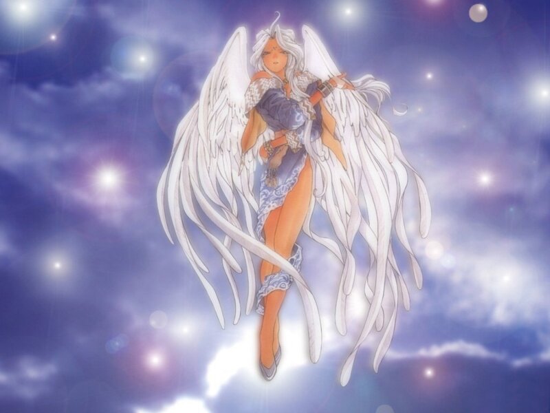 Angel with White Wings — Serene, Night, Anime, Stars