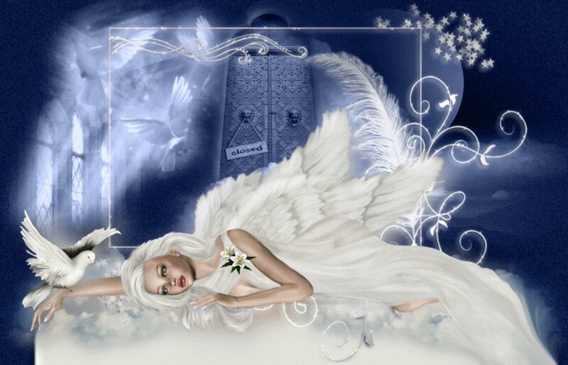 Angel with White Wings — Serene, Night, Digital Art
