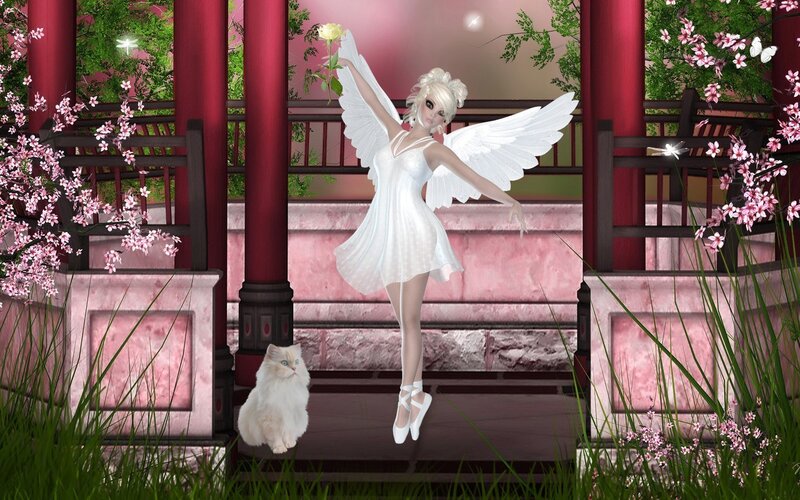 Angel with White Wings — Serene, Spring, 3d Render