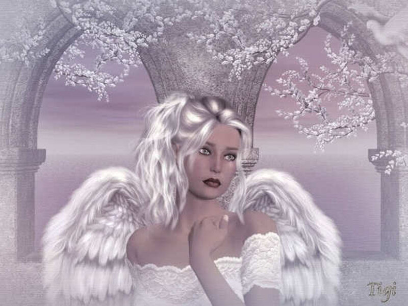 Angel with White Wings — Serene, Spring, Digital Art