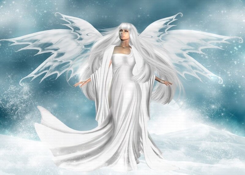 Angel with White Wings — Serene, Winter, Digital Art