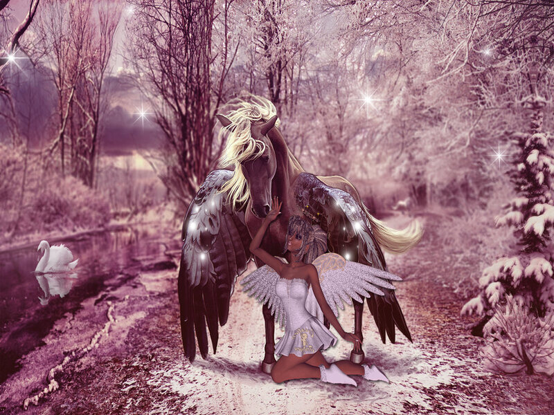 Angel with Winged Horse — Purple