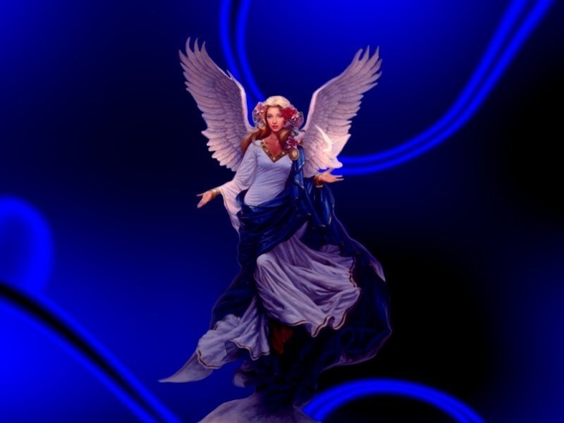 angel with wings and blue dress