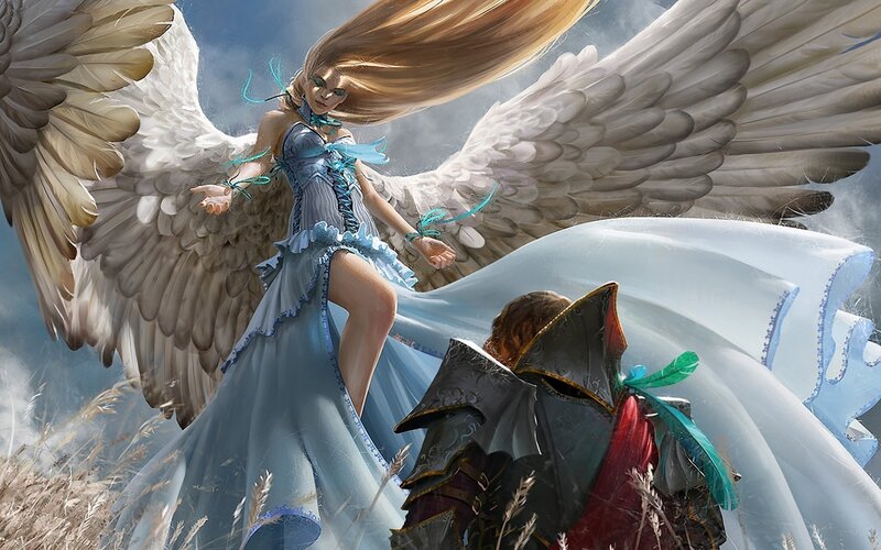Angel with wings and blue dress